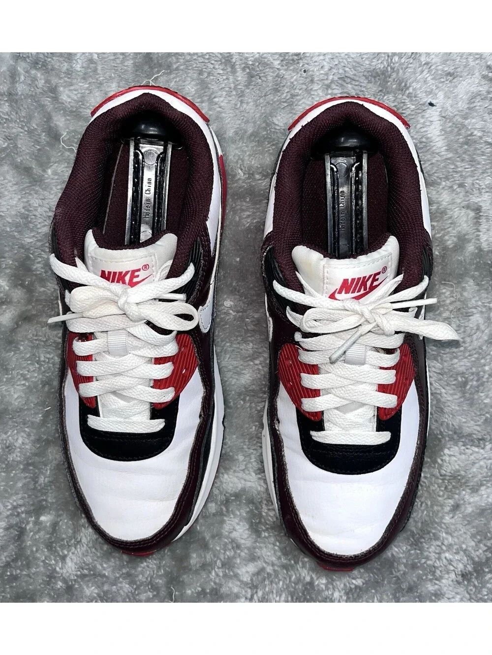 Nike Air Max 90 (GS) Burgundy/White/Black Leather Low Top Sneakers 6Y